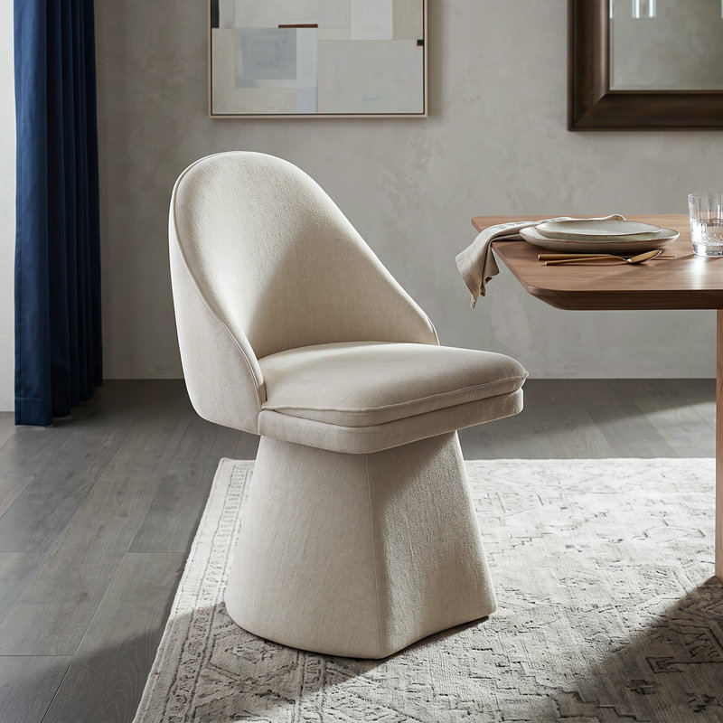Chaise rembourrée pivotante en tissu Lomena, Lin lin