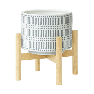 Elayna Ceramic Planter with Wood Stand