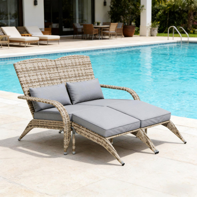 Chaise longue d'extérieur avec dossier haut, Gris, Yellow
