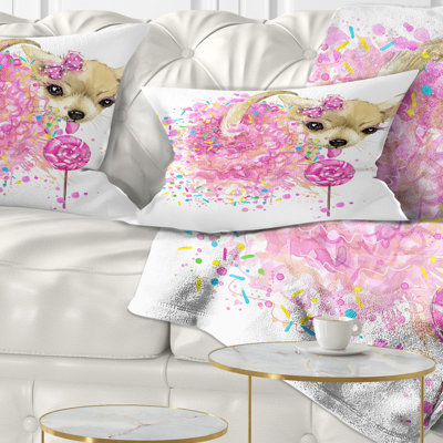 Sweet Pink Dog without Glasses - Animal Printed Throw Pillow