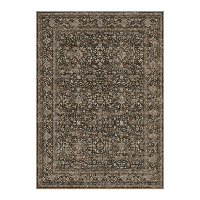 Tapis floral rétro Lumora, Rectangle 5 pi x 7 pi 6 po, Chocolate