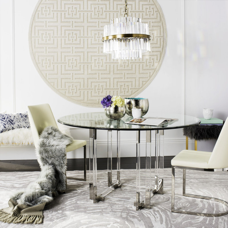 Round Glass Dining Table, Silver, 30" H x 54" L x 54" W