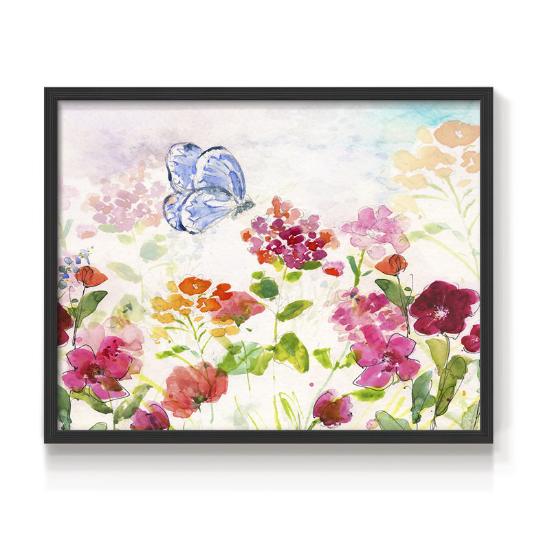 Papillon de jardin d'été - reproduction encadrée - réarmable, H 16 po x l 20 po, Noir, noir, noir, noir