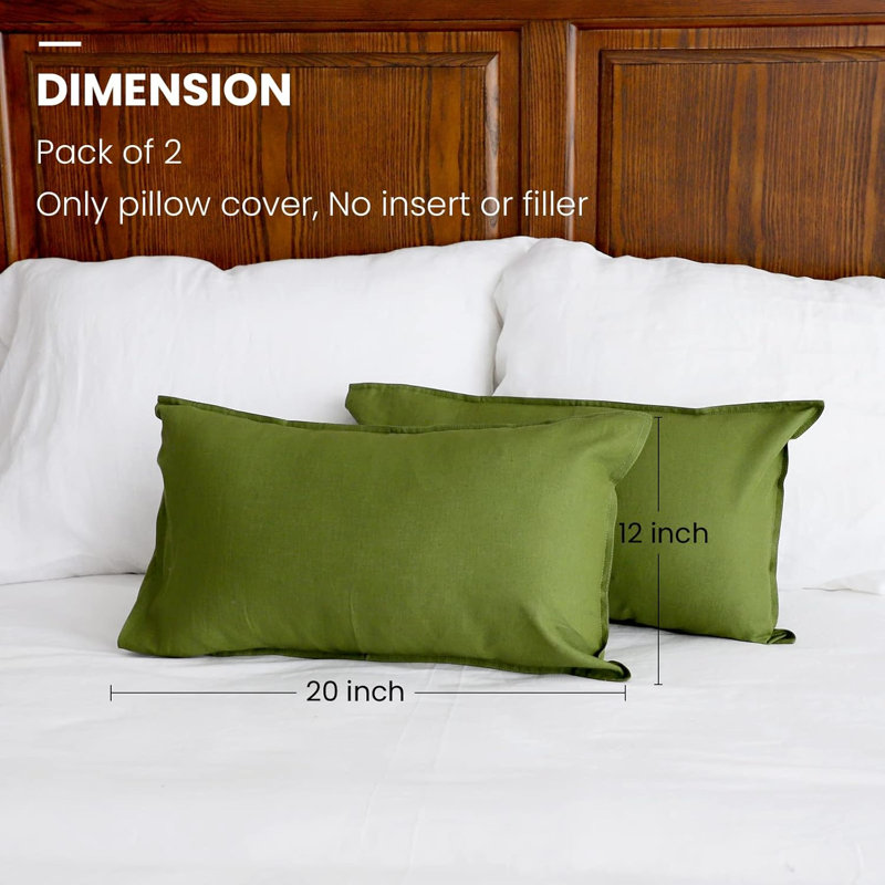 Linen Pillowcases 1 Pair Basic Style 55% Euro Linen 45% Cotton Blend Solid Color Flax Shams Set Of 2，12X20 Inch, Forest