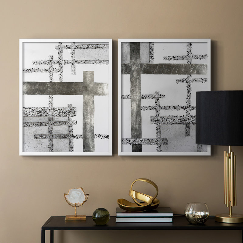 Terrazzo Grid I-Premium, reproduction encadrée prête à accrocher - aucun clou requis - aucun clou requis, Blanc