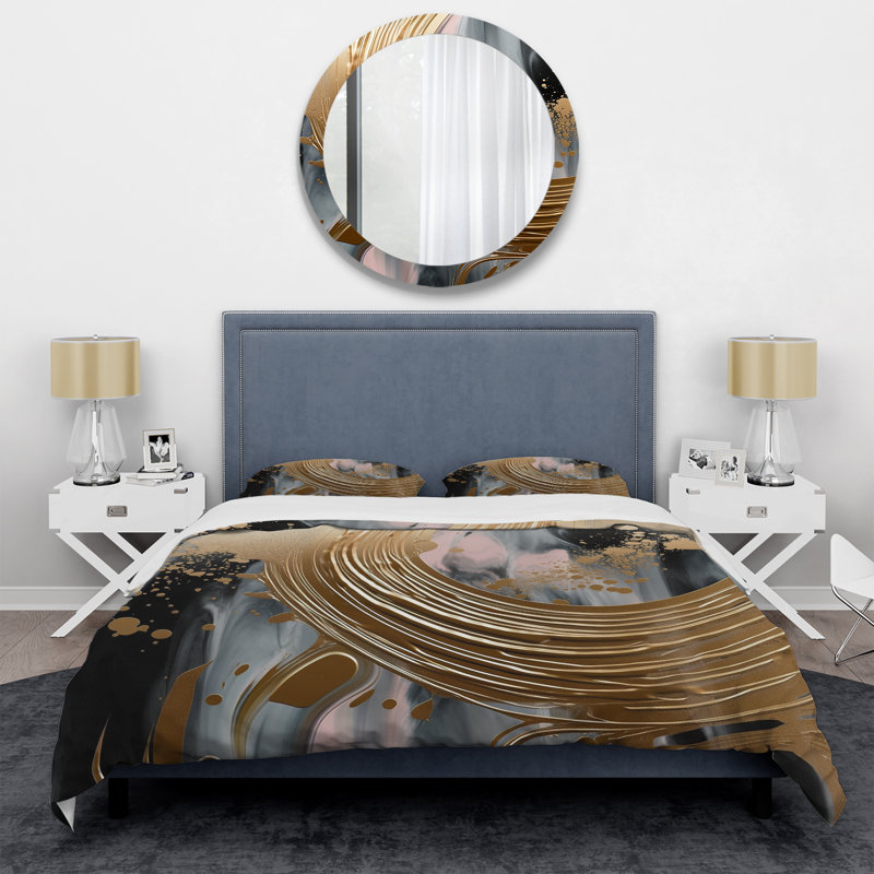 Ensemble de housse de couette Abstract Golden And Pink Infinity Circles V - Abstract Shapes