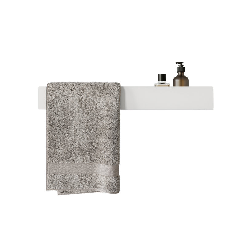 LAVANDA Metal Floating Shelf with Towel Bar, White, 8cm H x 60cm W x 9cm D
