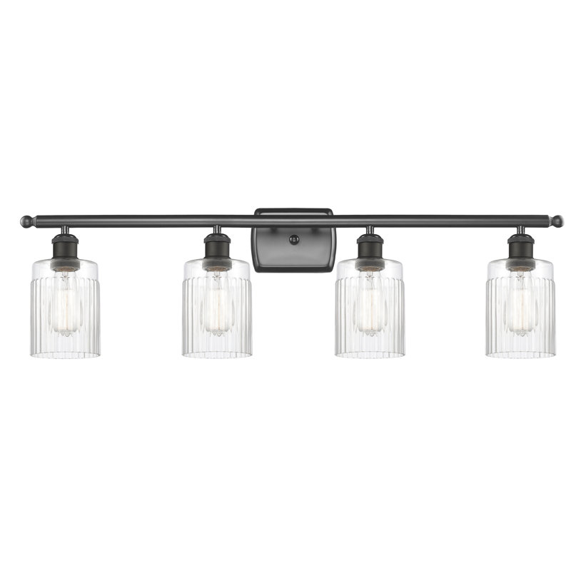Éclairage pour salle de bain 4 lumières Caplinger, Ampoule incandescente rétro de 60 watts, Transparent, Bronze huilé