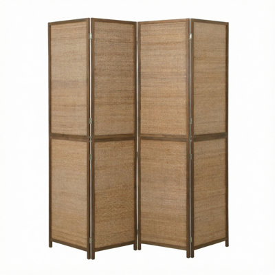 Paravent pliable en bambou tissé à la main, 4 panneaux, 1,83 m (6 pi), marron.