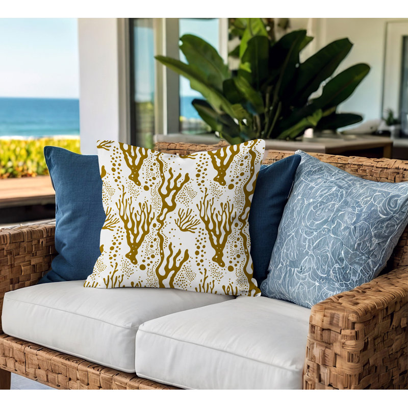 Barnon Abstract Outdoor Reversible Throw Pillow, Gold