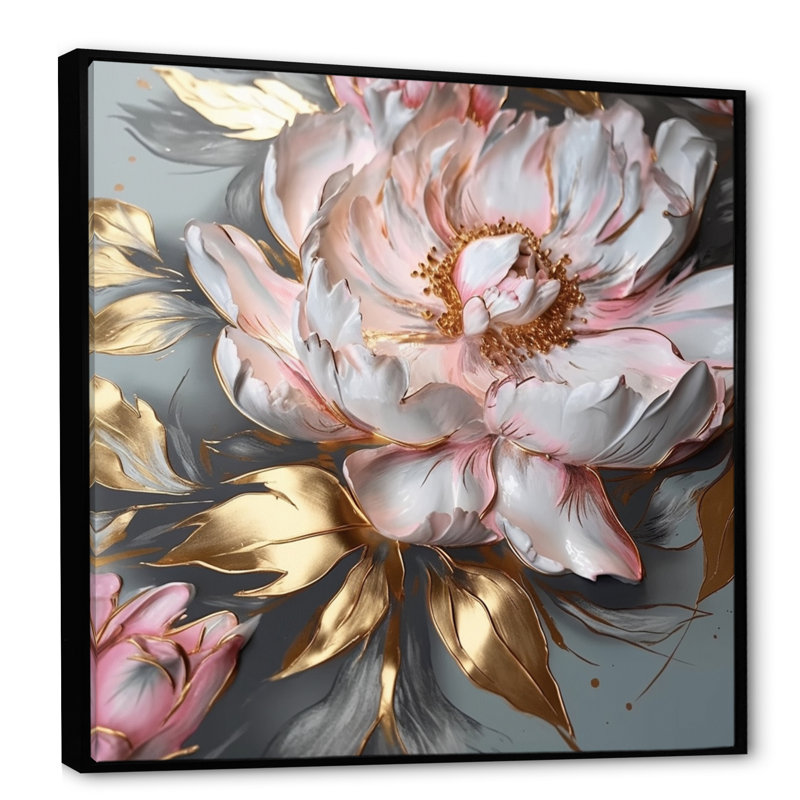 Pivoines roses et grises élégance IV - impression, H 30 po x l 30 po x P 1 po, Cadre flottant noir