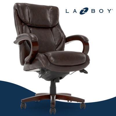 La-Z-Boy Bellamy Executive Office Chair with Memory Foam Cushions, Real Wood Arms and Swivel Base, Waterfall Seat Edge, Faux Bonded Leather by La-Z-Boy