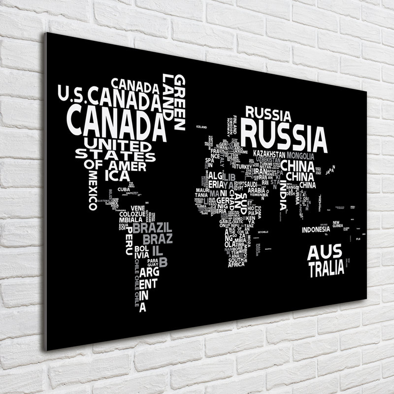 World Map With Subtitles - No Frame Print on Glass