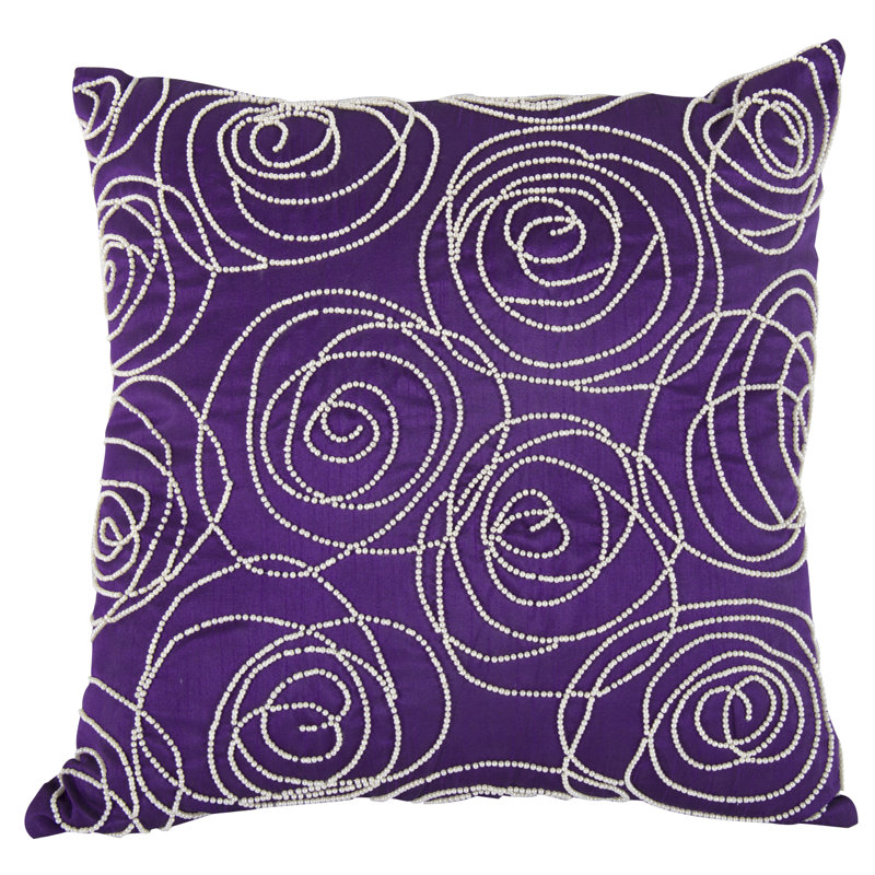 Beaded Cotton Throw Pillow, Purple