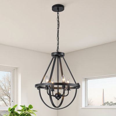 Lustre de style campagnard suspendu à 4 lumières à intensité variable Kimyada
