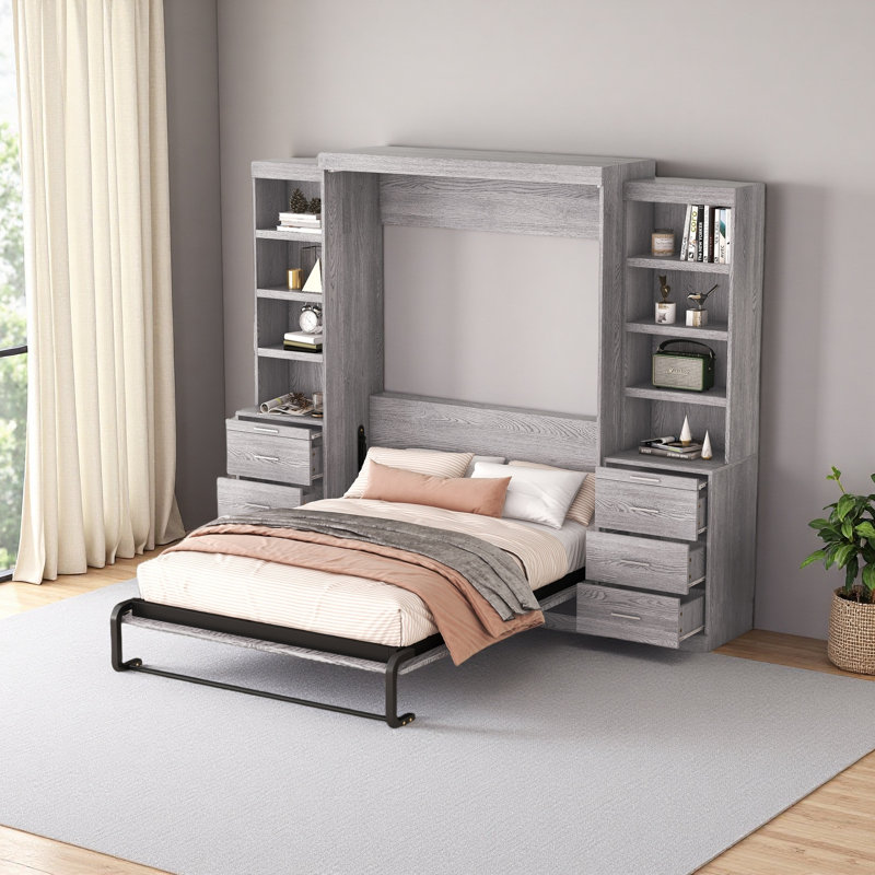 Full Size Murphy Bed With Storage Shelves And Drawers