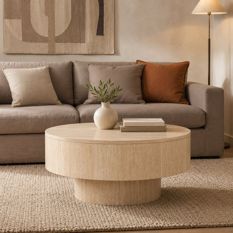 Table basse ronde de rangement de 68,5 cm (27 po) avec couvercle amovible et pied central
