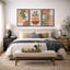 «Mid Century Modern Boho Geometric Polygon Palm Leaf», ensemble de 3 impressions sur toile-73721029-73721028