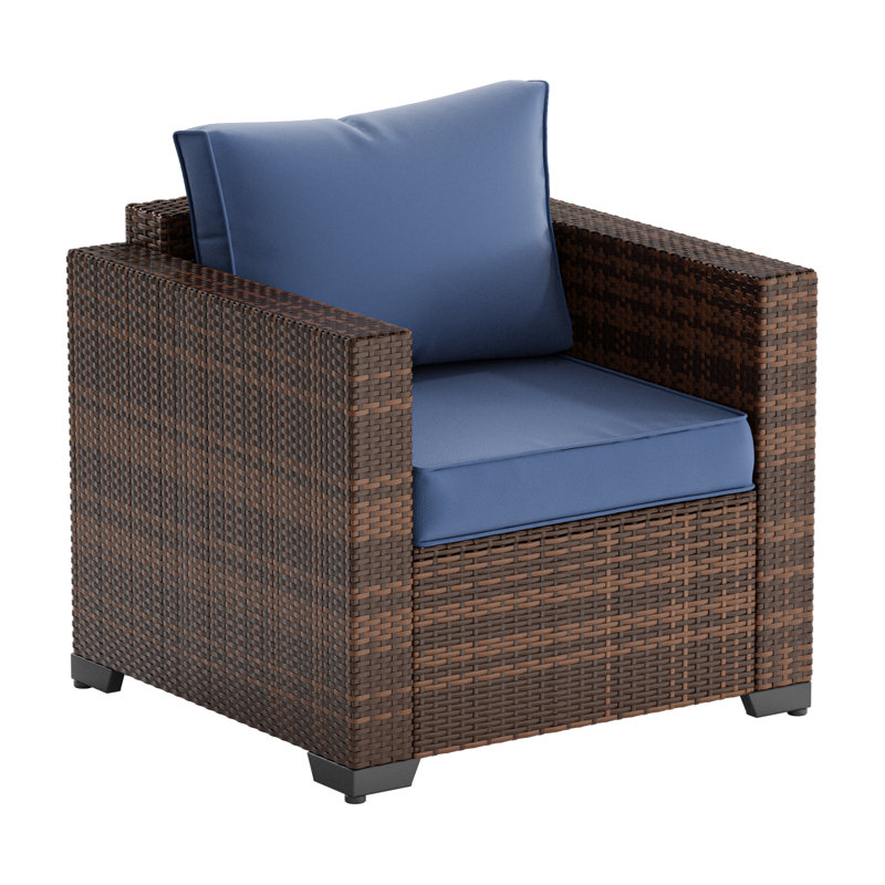Chaise de patio en osier avec coussins, Bleu