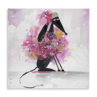 Cartoon Dog with Pink Flowers Tablecloth  Purple Indoor Outdoor