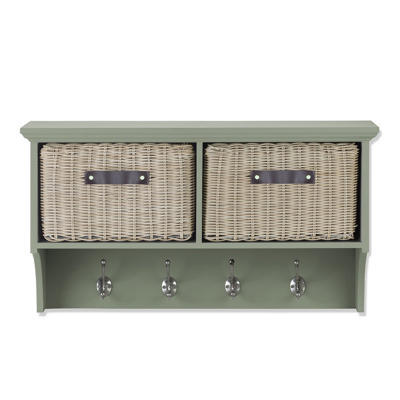 Anita Solid Wood Cube Shelf, Sage Green/Brown