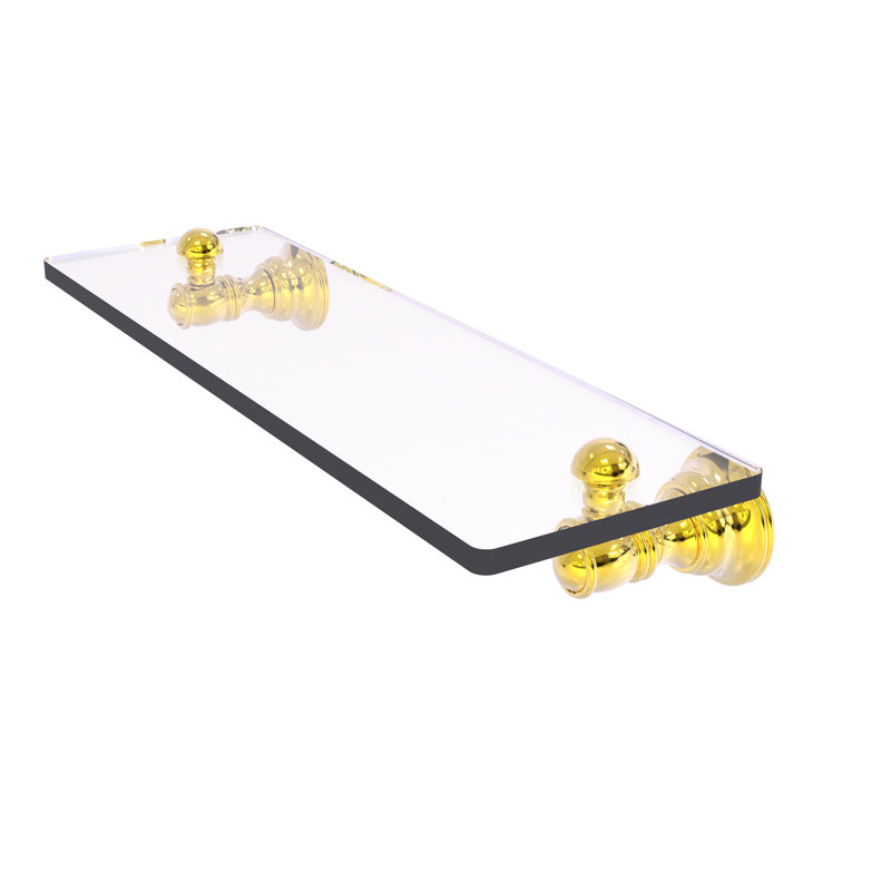 Freyja Glass Accent Shelf with Towel Bar, 2.4" H x 16" W x 5.54" D, Polished Brass