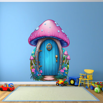 Blue Mushroom House Fairy 3D Wall Decal - Enchanting Fairy Door Decor for Kids’ Rooms, Nursery, Playrooms, Whimsical Wonders Sticker