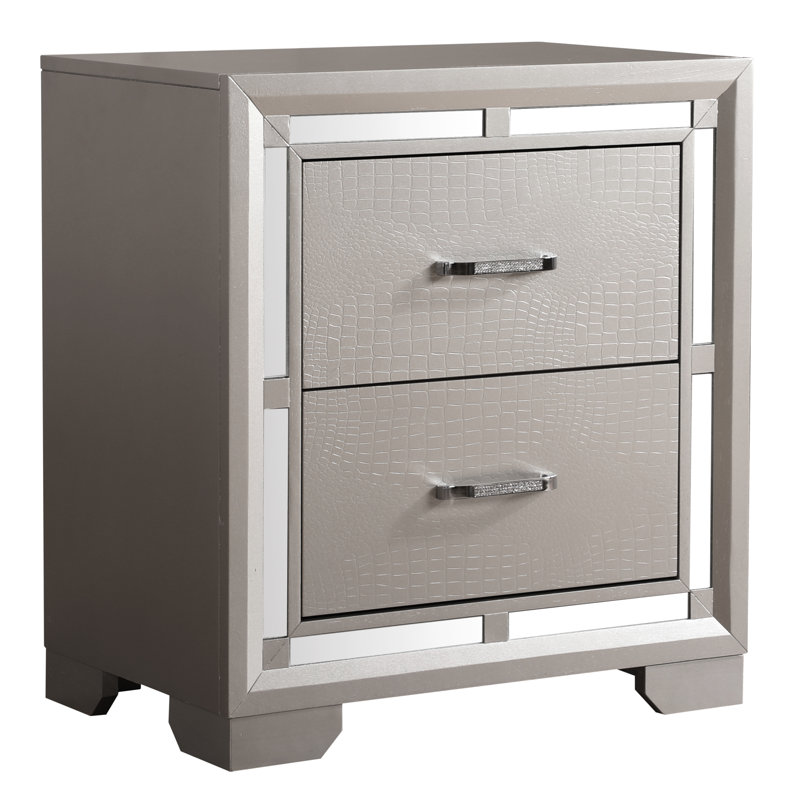 Compact, Durable Particle Board Nightstand With Silver Champagne Finish For Versatile Spaces