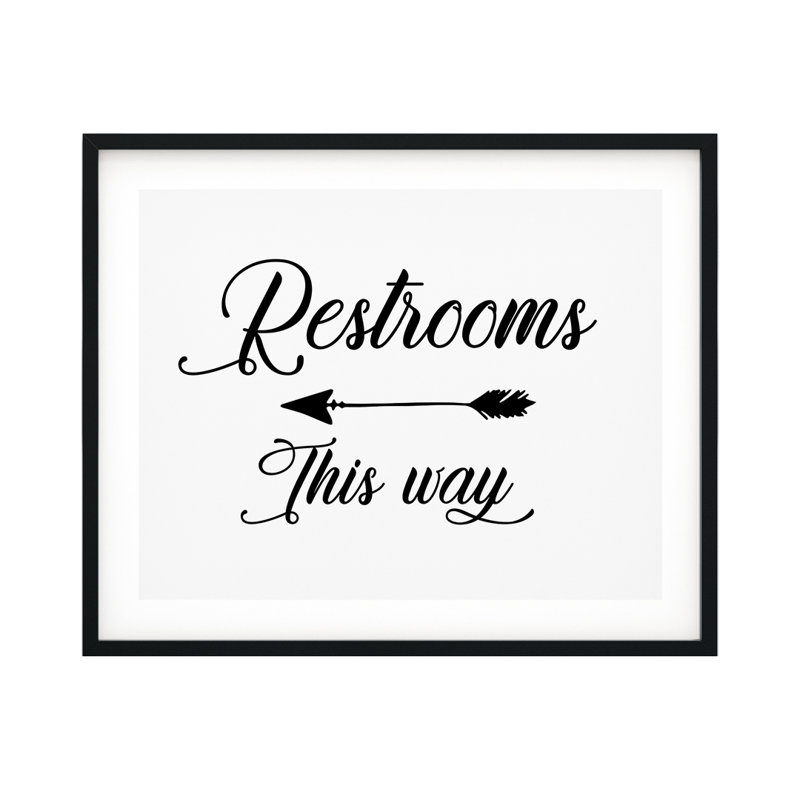 «Restroom This Way» (Cursive flèche gauche) - Reproduction d'art textuel sans cadre sur papier, H 8 po x 10 po x P 0,01 po