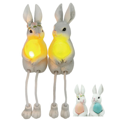  Light Up Resin Easter Bunny Shelf Sitter Set of 2 Home Decorations Easter