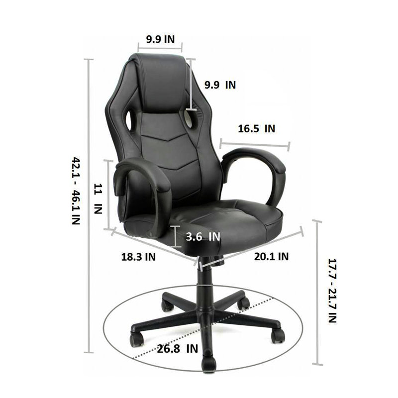 Fauteuil de jeu ergonomique en cuir reconstitué avec accoudoirs rembourrés, Noir
