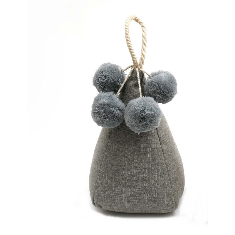 Pompom Fabric Floor Door Stop, Dark Grey