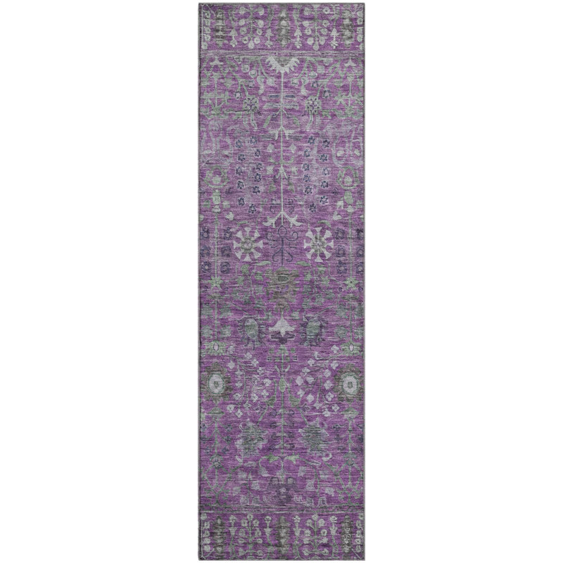 Premium Machine Washable Mayfield AMF2231 Global Rug, 2'3" x 7'6" Runner, Purple