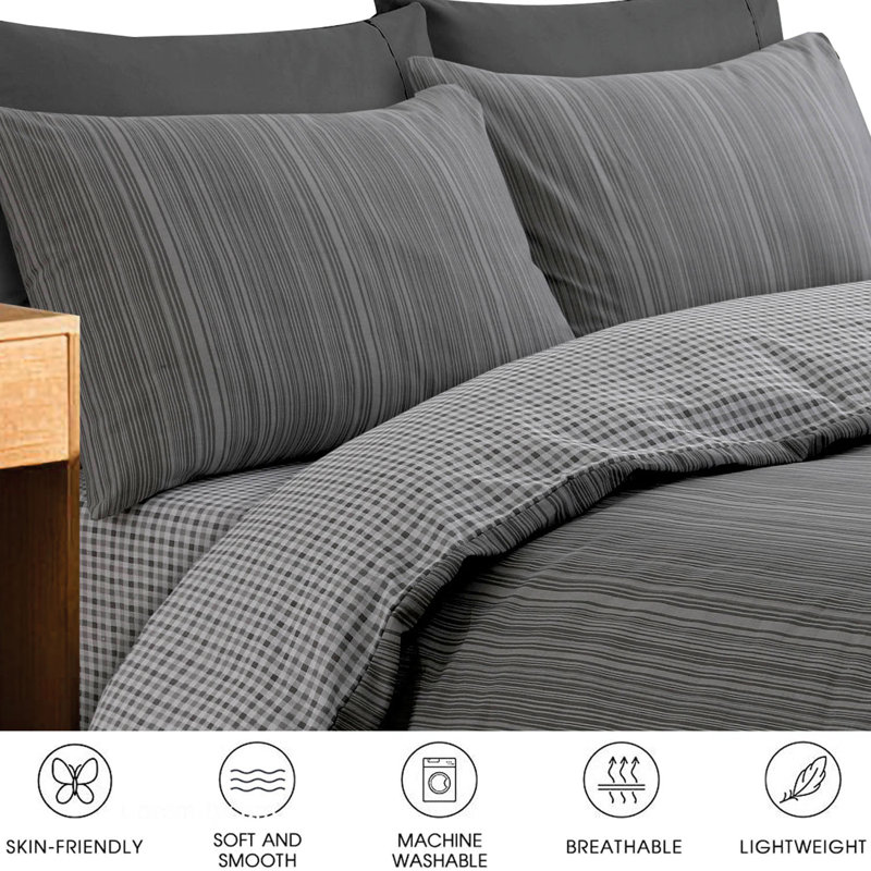 Harbir Microfibre 180 TC Duvet Cover Set, Super King- 2 Standard Pillowcases, Slate Grey