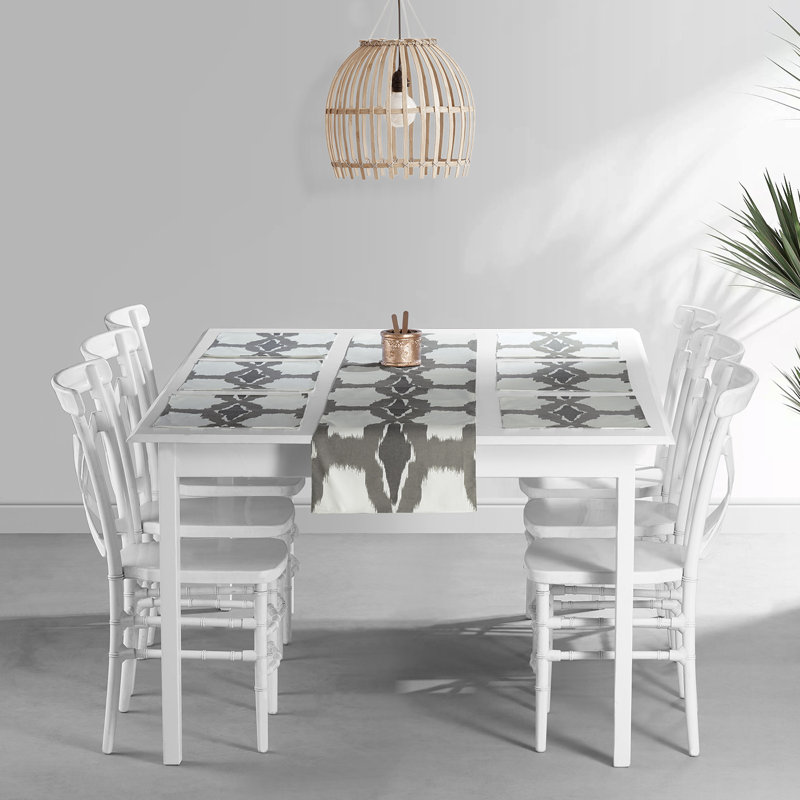 Seiler 7 Piece Printed Cotton Table Runner and Placemats for Dining Room Set, Sorong