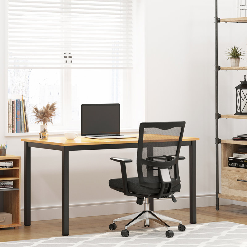 Rockett Metal Base Writing Desk, Teak/Black, 29.5" H x 47'' W x 23.6" D