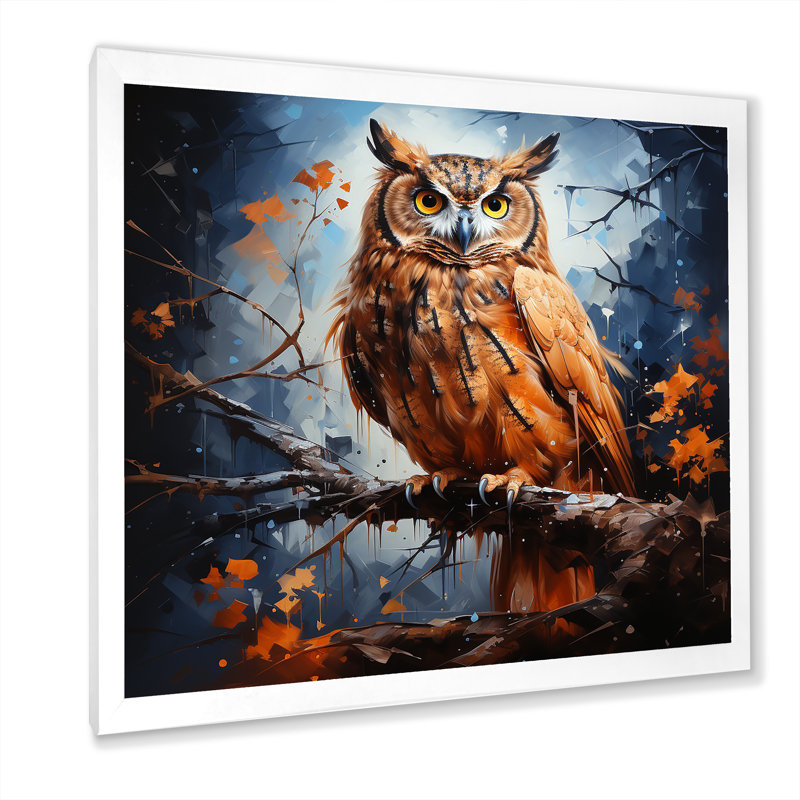 «Owl Twilights Mystique I» sur toile, Cadre simple blanc, H 30 po x l 30 po x P 1 po