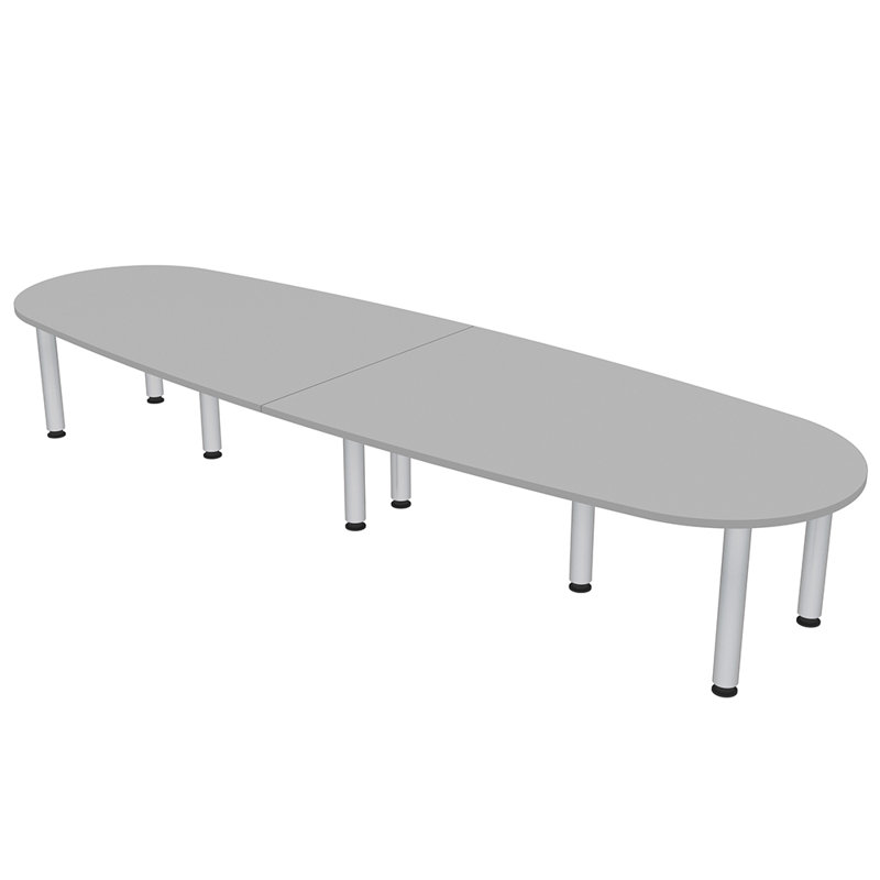 Table de conférence en forme de bateau ovale avec pieds en pot noir mat, H 30 po x L 120 po x l 48 po, Gris clair