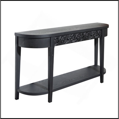 Console 59,2 po en bois sculpté noir avec tiroirs de rangement à tablette inférieure - Élégante décoration décorative pour l'entrée, le salon et le couloir