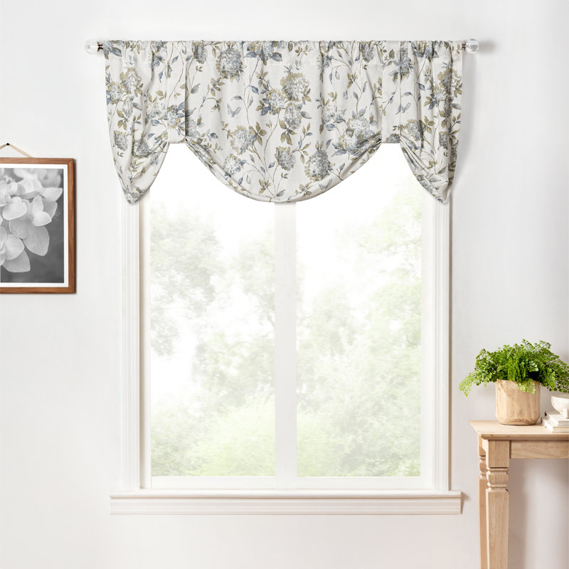Erie Cotton Blend Floral Tie-Up Window Valance, Porcelain