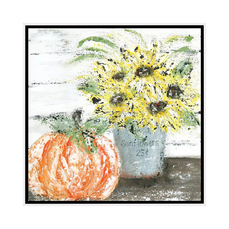 "Tournesols" par Ashley Bradley, reproduction d’art, H 26 po x l 26 po x P 1,5 po, Toile blanche encadrée, Pas de tapis