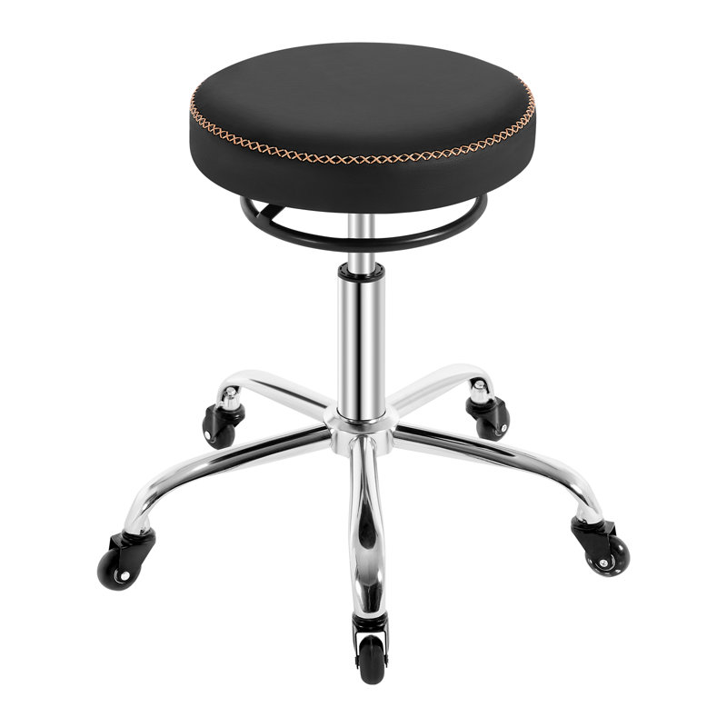 Adjustable Height Industrial Stool, Black Faux Leather