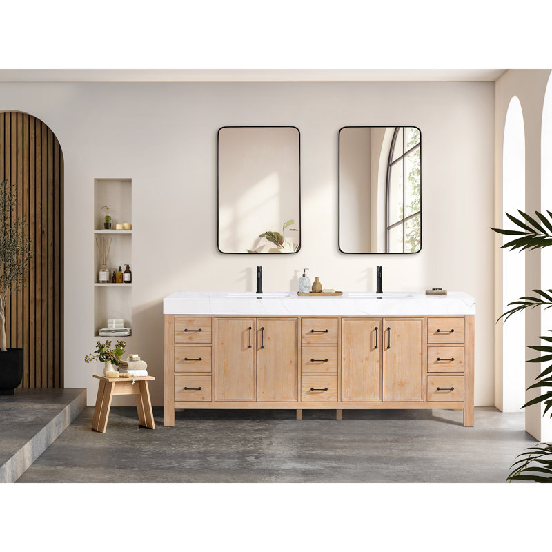  Ensemble de meuble-lavabo double 84 "avec miroir 84", Brun, Blanc, Noir mat