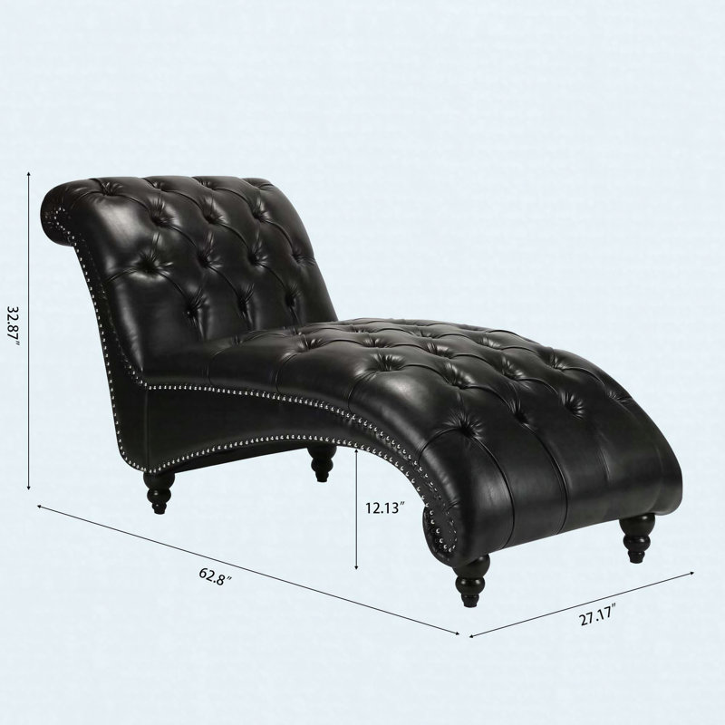 Chaise longue sans accoudoirs touffetée, Faux Leather, Black PU