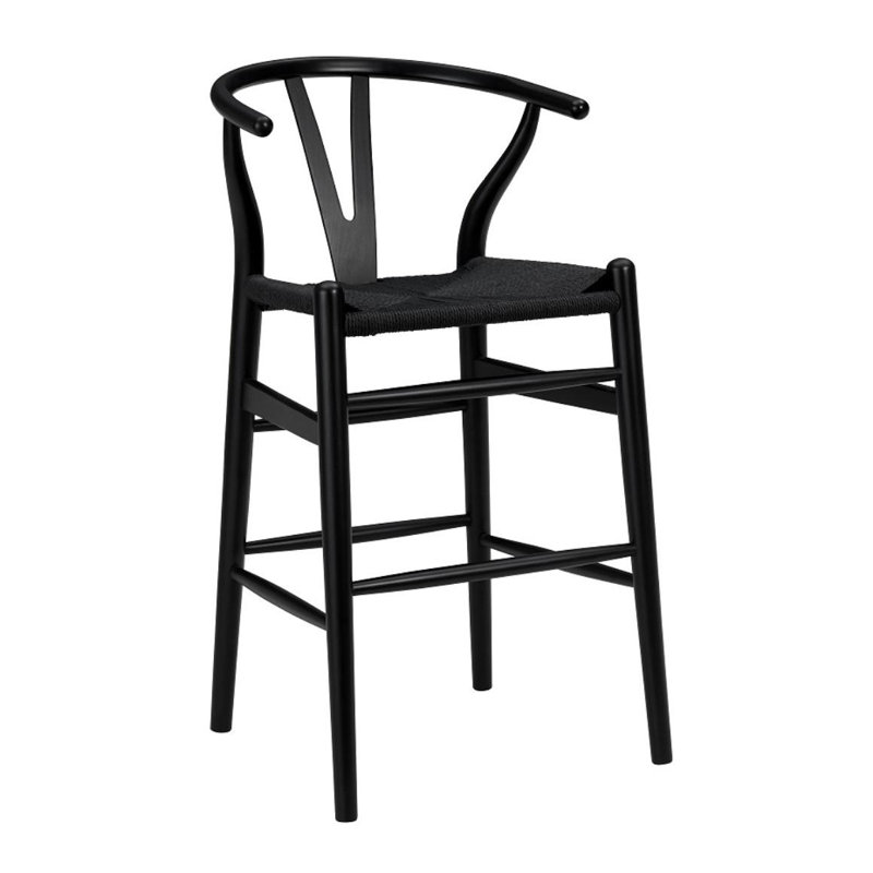 Tabouret de bar / de comptoir en bois massif Fairbanks, Noir, Noir, Tabouret de comptoir (siège d'une hauteur de 26 p