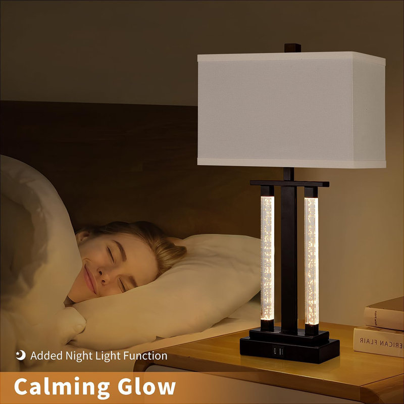 Black Adjustable 23" Modern Table Lamps Set with USB Charging