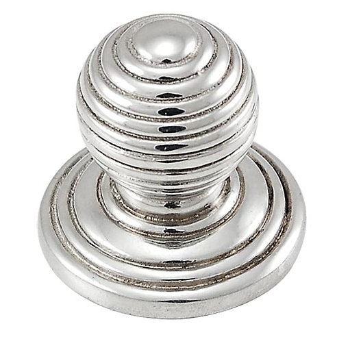 Sanzio Round Knob, Polished Silver, 1" H x 1" W x 1.25" D