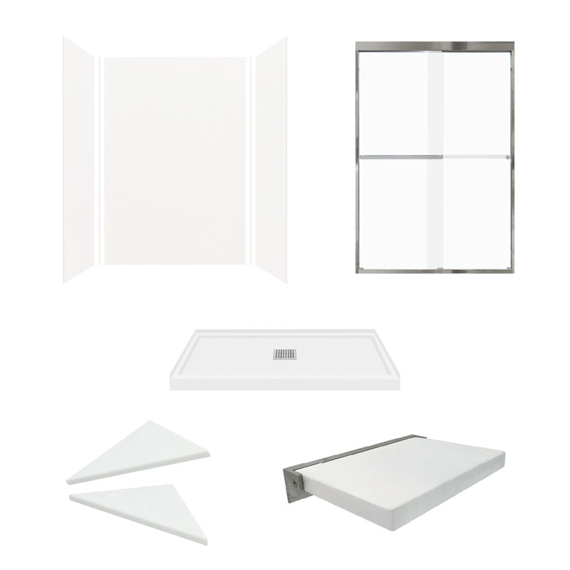 Ensemble de douche à coller 6 pièces avec porte et accessoires 48 po x 36 po x 72 po Transolor, blanc / chrome poli