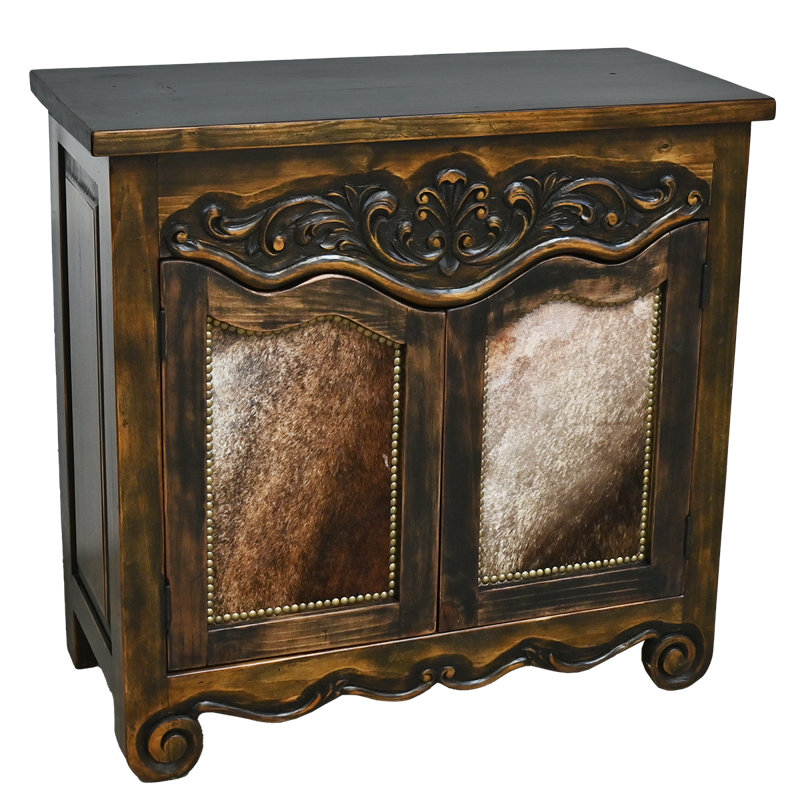 Western Carved Cabinet with Cowhide Inserts