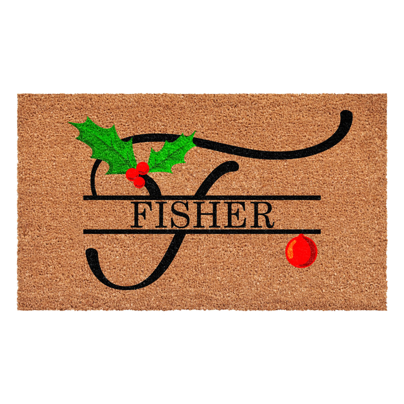 Paillasson Christmas Holly personnalisé, lettre F, L 24 po x L 36 po